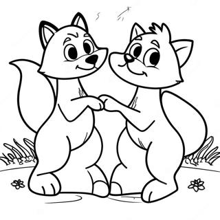 Playful Fox And Hound Friends Coloring Page 22214-18010