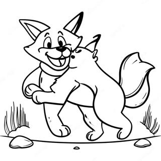 Playful Fox And Hound Friends Coloring Page 22214-18011