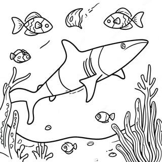 Tiger Shark Swimming In Coral Reef Coloring Page 22583-18298