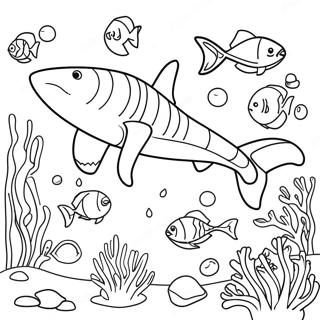 Tiger Shark Swimming In Coral Reef Coloring Page 22583-18299