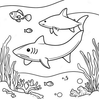 Tiger Shark Swimming In Coral Reef Coloring Page 22583-18300