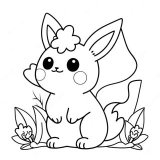 Cute Flareon With Flowers Coloring Page 22814-18477