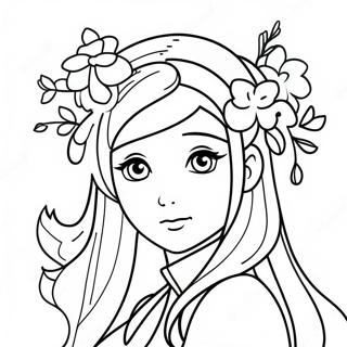 Long Hair Anime Girl With Flowers Coloring Page 22823-18482