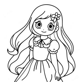 Cute Long Hair Anime Girl In A Dress Coloring Page 22824-18489