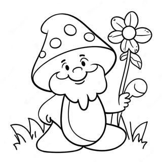 Happy Mushroom Gnome With A Flower Coloring Page 22954-18586