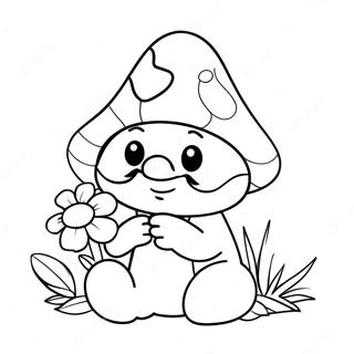 Happy Mushroom Gnome With A Flower Coloring Page 22954-18588