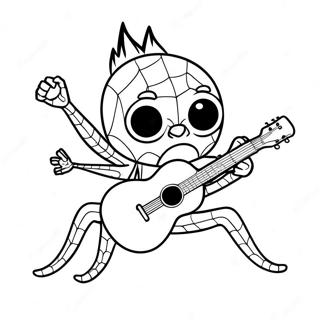 Cool Spider Punk With Guitar Coloring Page 23054-18672