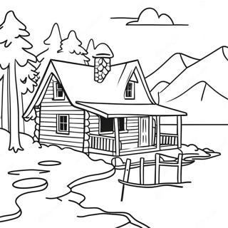 Cozy Log Cabin By The Lake Coloring Page 23204-18786