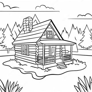 Cozy Log Cabin By The Lake Coloring Page 23204-18787