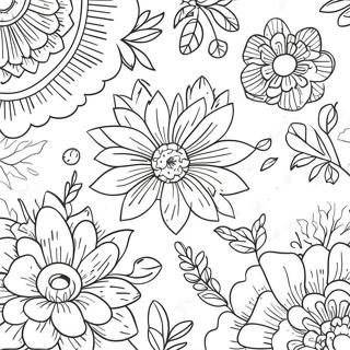 Chinoiserie Floral Pattern Coloring Page 23313-18870