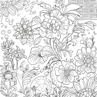 Chinoiserie Floral Pattern Coloring Page 23313-18871