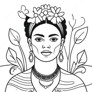 Frida Kahlo With Flowers Coloring Page 2352-1993