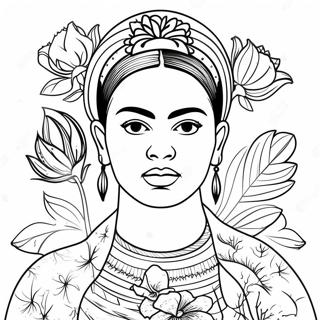 Frida Kahlo With Flowers Coloring Page 2352-1994