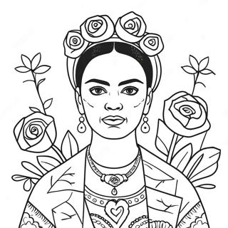 Frida Kahlo With Flowers Coloring Page 2352-1995