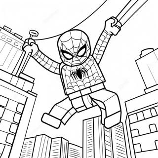 Lego Spiderman Swinging Through City Coloring Page 2362-2001