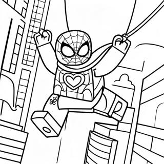 Lego Spiderman Swinging Through City Coloring Page 2362-2002