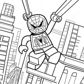 Lego Spiderman Swinging Through City Coloring Page 2362-2004