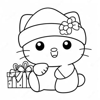 Festive Hello Kitty With Santa Hat Coloring Page 23764-19237