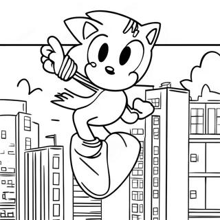 Sonic Swinging Through City Coloring Page 23824-19282