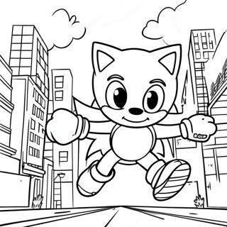 Sonic Swinging Through City Coloring Page 23824-19284