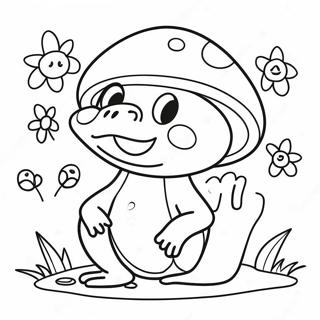 Happy Mushroom Frog With Flowers Coloring Page 24024-19448