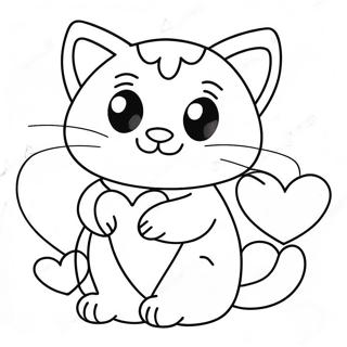 Cute Cat Valentine With Hearts Coloring Page 24064-19474