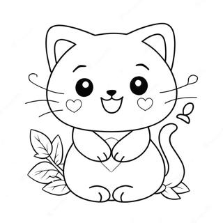 Cute Cat Valentine With Hearts Coloring Page 24064-19475