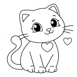 Cute Cat Valentine With Hearts Coloring Page 24064-19476