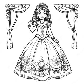 Elegant Black Princess In A Beautiful Dress Coloring Page 24194-19581