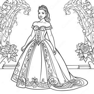 Elegant Black Princess In A Beautiful Dress Coloring Page 24194-19582