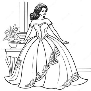 Elegant Black Princess In A Beautiful Dress Coloring Page 24194-19583