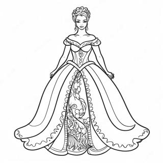 Elegant Black Princess In A Beautiful Dress Coloring Page 24194-19584