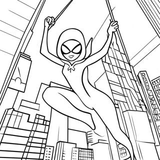 Spider Gwen Swinging Through The City Coloring Page 24264-19637