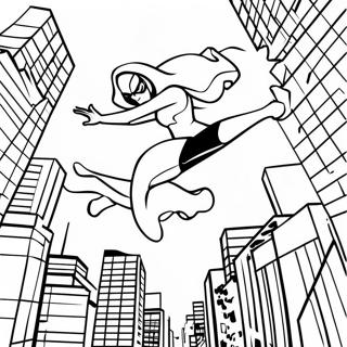 Spider Gwen Swinging Through The City Coloring Page 24264-19639