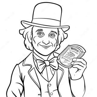 Charming Willy Wonka With Golden Ticket Coloring Page 2452-2073