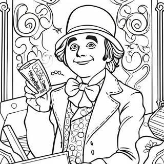 Charming Willy Wonka With Golden Ticket Coloring Page 2452-2074