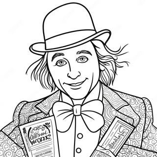 Charming Willy Wonka With Golden Ticket Coloring Page 2452-2075