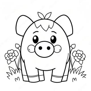 Cute Minecraft Pig With Flowers Coloring Page 24814-20074