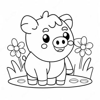 Cute Minecraft Pig With Flowers Coloring Page 24814-20075