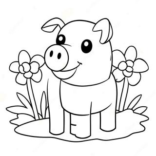 Cute Minecraft Pig With Flowers Coloring Page 24814-20076