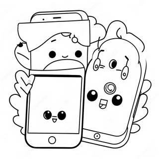 Cute Iphone With Cartoon Characters Coloring Page 25044-20265