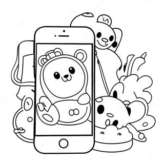 Cute Iphone With Cartoon Characters Coloring Page 25044-20266