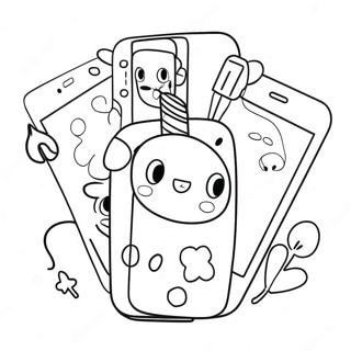 Cute Iphone With Cartoon Characters Coloring Page 25044-20267