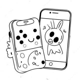 Cute Iphone With Cartoon Characters Coloring Page 25044-20268