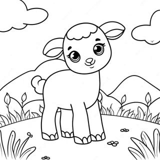 Cute Lamb In A Meadow Coloring Page 25084-20293