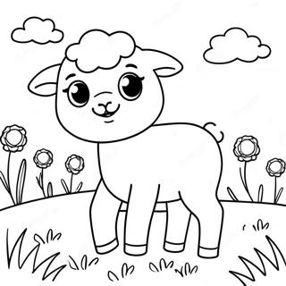 Cute Lamb In A Meadow Coloring Page 25084-20296