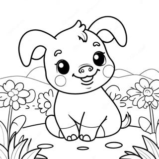 Adorable Kawaii Piglet In A Flower Field Coloring Page 25154-20349