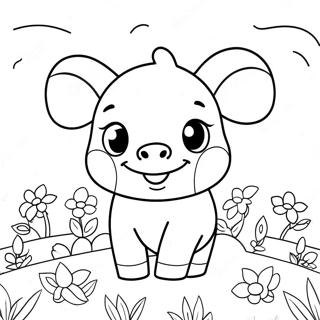 Adorable Kawaii Piglet In A Flower Field Coloring Page 25154-20350