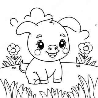 Adorable Kawaii Piglet In A Flower Field Coloring Page 25154-20351