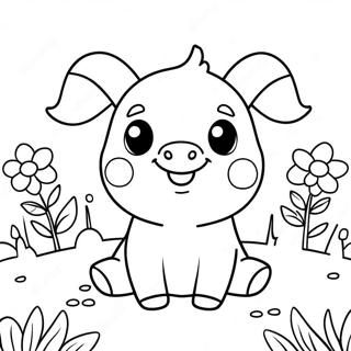 Adorable Kawaii Piglet In A Flower Field Coloring Page 25154-20352